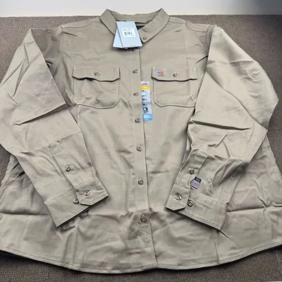 NWT Carhartt FR Shirt Women's XXL(20) Relaxed Fit Long Sleeve Twill Beige CAT2 - Picture 1 of 12